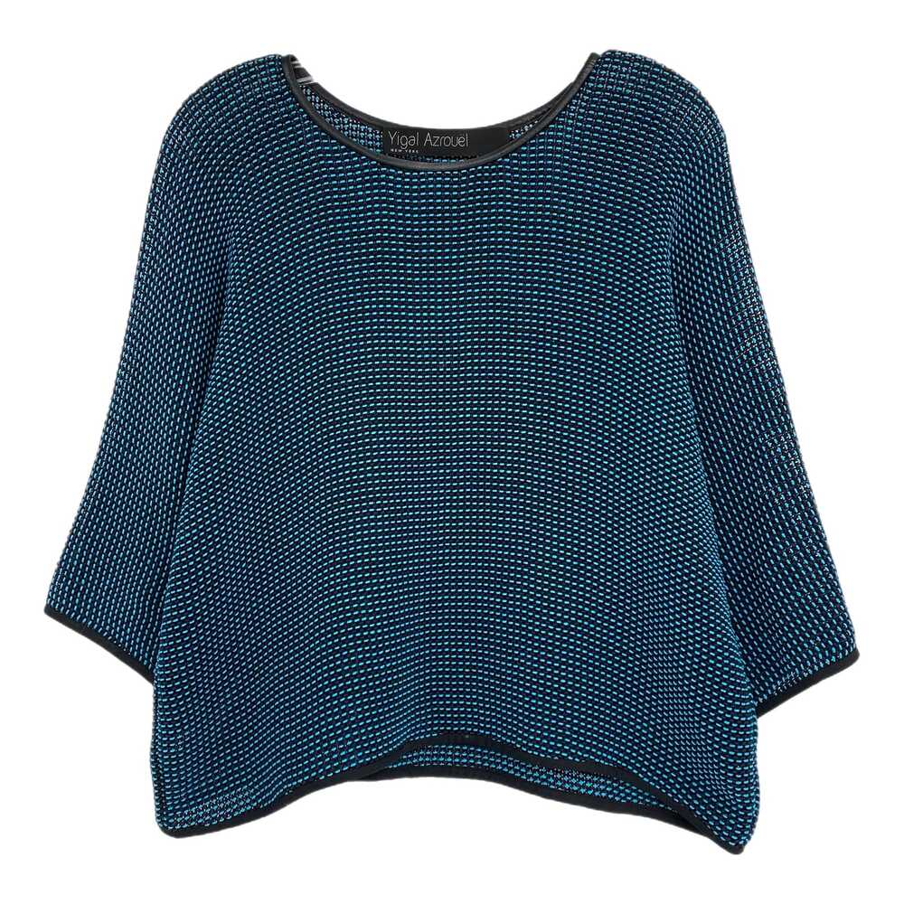 Yigal Azrouel Black & Blue Knit Sweater with Leather Trim | Size 6